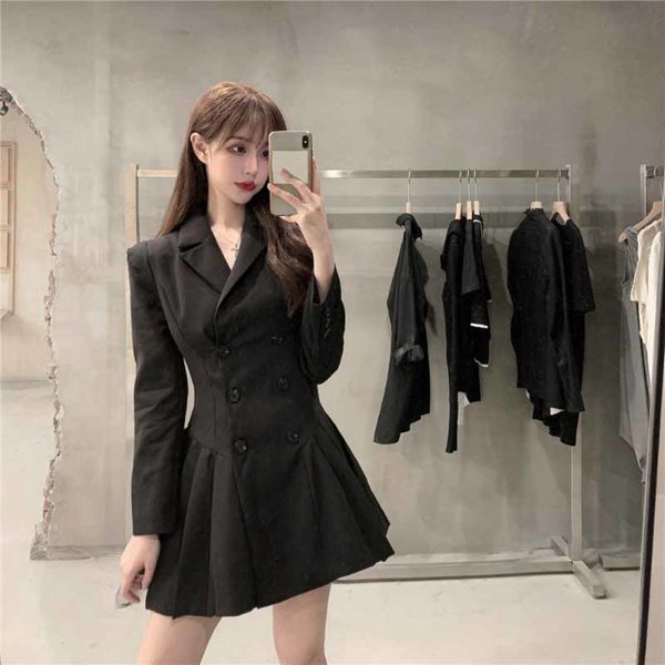 french black suit long sleeve dress spring summer 2021 new high waist slim pleated skirt, Black;gray
french black suit long sleeve dress spring summer 2021 new high waist slim pleated skirt, Black;gray