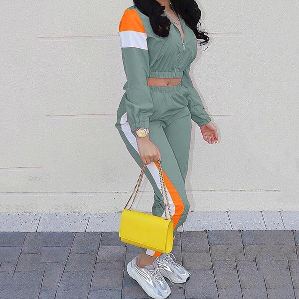 2021 new women two piece set zipper crop and pants hip hop club outfit panelled 2 piece set tracksuit women joggers, Gray
2021 new women two piece set zipper crop and pants hip hop club outfit panelled 2 piece set tracksuit women joggers, Gray