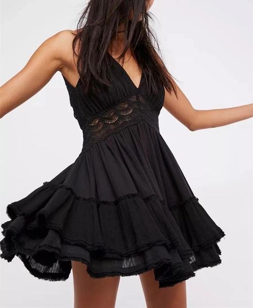 casual dresses patchwork lace v neck backless plus size women summer spaghetti strap beach party mini dress, Black;gray
casual dresses patchwork lace v neck backless plus size women summer spaghetti strap beach party mini dress, Black;gray