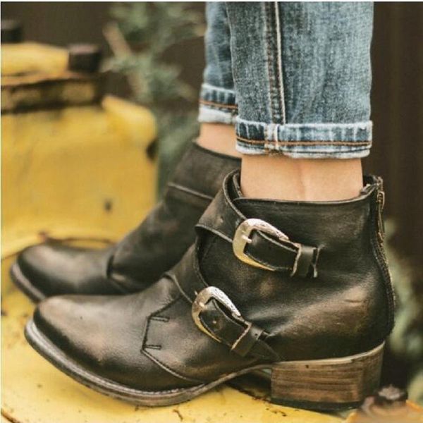 boots ankle for women autumn winter pu leather buckle strap shoes ladies low heels platform vintage plus size botas, Black
boots ankle for women autumn winter pu leather buckle strap shoes ladies low heels platform vintage plus size botas, Black