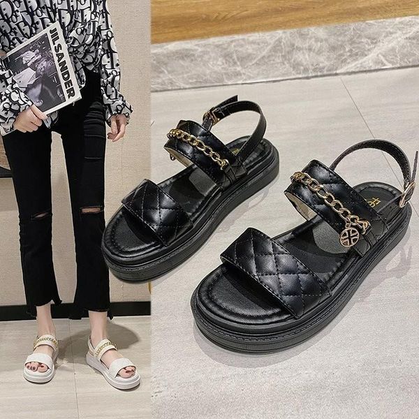 sandals female metal chain summer fashion with skirt student fairy net red fire flat shoes, Black
sandals female metal chain summer fashion with skirt student fairy net red fire flat shoes, Black