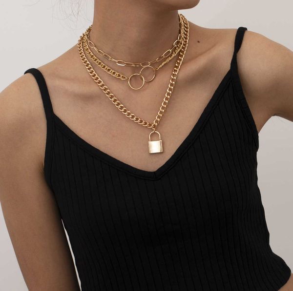 jewelry personality alloy suit creative cool wind double ring geometric lock necklace, Silver
jewelry personality alloy suit creative cool wind double ring geometric lock necklace, Silver