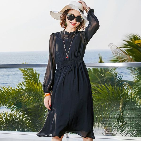 casual dresses 100% silk black dress woman spring summer for women elegant midi female long sleeve 2021 vestido de mujer pph3293, Black;gray
casual dresses 100% silk black dress woman spring summer for women elegant midi female long sleeve 2021 vestido de mujer pph3293, Black;gray