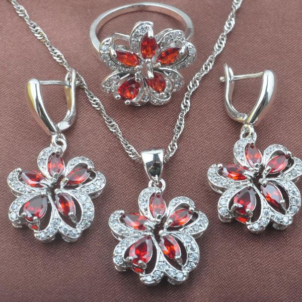 fahion flower red stone white cz women's silver color jewelry sets necklace pendant earrings ring tz0534
fahion flower red stone white cz women's silver color jewelry sets necklace pendant earrings ring tz0534