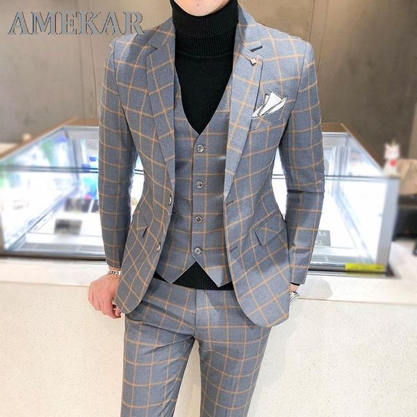 men's suits & blazers men dress british 3piece wedding suit 2021 autumn mens business formal plaid luxury slim fit, White;black
men's suits & blazers men dress british 3piece wedding suit 2021 autumn mens business formal plaid luxury slim fit, White;black