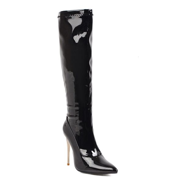 female varnished leather, women's pointed winter shoes, knee boots with 48-yard side zipper, red boots. 550z, Black
female varnished leather, women's pointed winter shoes, knee boots with 48-yard side zipper, red boots. 550z, Black