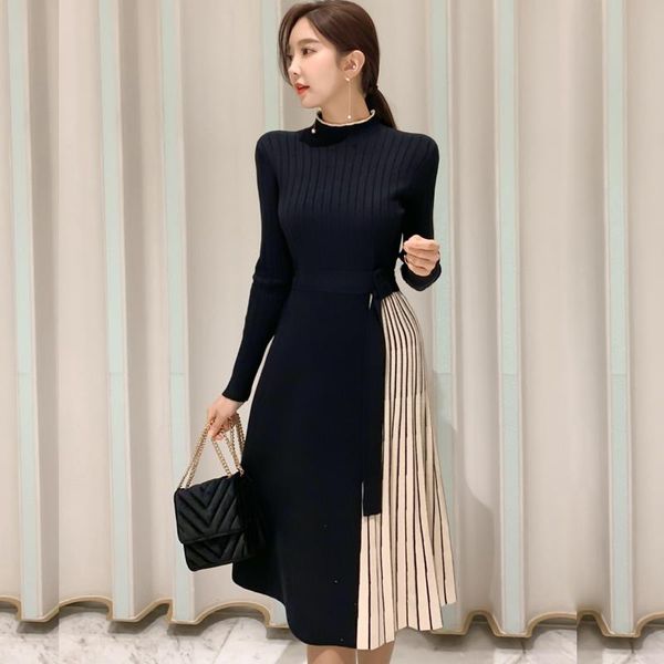 casual dresses 2021 autumn slim waist dress drawstring patchwork knitted o-neck long sleeve solid stand collar sweater woman clothes, Black;gray
casual dresses 2021 autumn slim waist dress drawstring patchwork knitted o-neck long sleeve solid stand collar sweater woman clothes, Black;gray