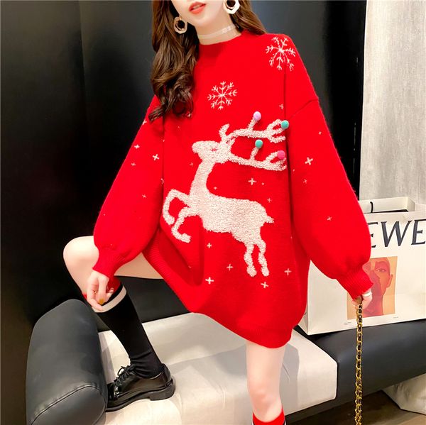 female fashion nightgown 2021 autumn and winter new round neck towel embroidered elk loose lazy retro thick sweater npji, White;black
female fashion nightgown 2021 autumn and winter new round neck towel embroidered elk loose lazy retro thick sweater npji, White;black
