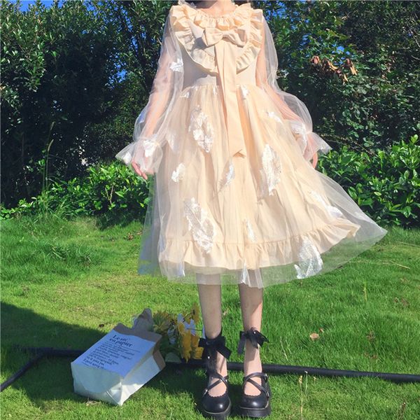 japanese sweet lolita dress women mesh long sleeve feather embroidery bow ruffles fairy dress spring party costumes, Black;gray
japanese sweet lolita dress women mesh long sleeve feather embroidery bow ruffles fairy dress spring party costumes, Black;gray