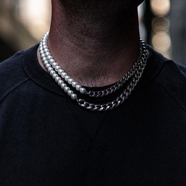 stainless steel miami cuba chain and half 8mm pearl necklace for men and women, Silver
stainless steel miami cuba chain and half 8mm pearl necklace for men and women, Silver