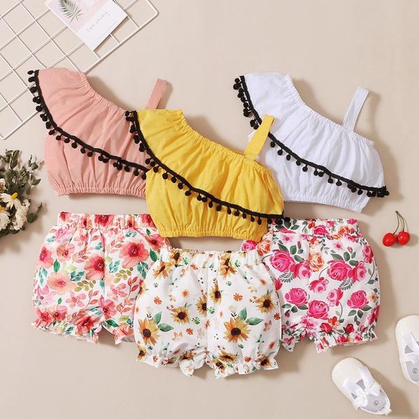 clothing sets summer toddler girl outfits baby cute infant clothes one shoulder solid knit sleeveless vest flroal print shorts 2pcs, White
clothing sets summer toddler girl outfits baby cute infant clothes one shoulder solid knit sleeveless vest flroal print shorts 2pcs, White