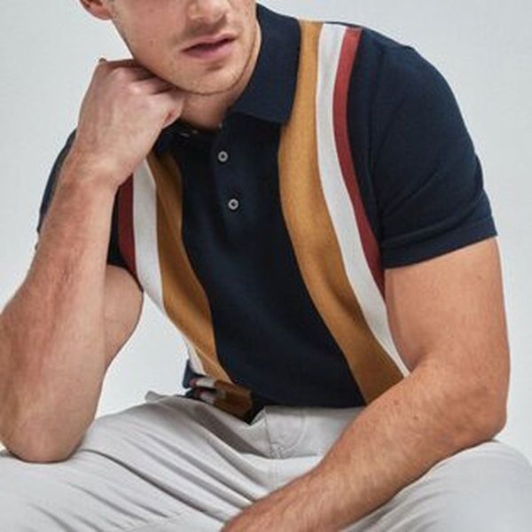 white and yellow striped men s street polo shirt comfortable classic fashion daily travel work party, White;black
white and yellow striped men s street polo shirt comfortable classic fashion daily travel work party, White;black