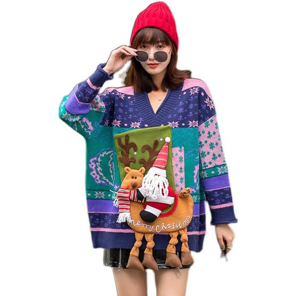 women's sweaters ladies christmas sweater 2021 winter fashion contrast retro jacquard mid-length v-neck, White;black
women's sweaters ladies christmas sweater 2021 winter fashion contrast retro jacquard mid-length v-neck, White;black