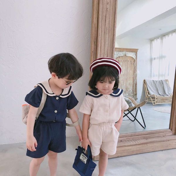 hemp style summer navy boys cotton and girls short sleeve shorts children's kindergarten suit two piece set
hemp style summer navy boys cotton and girls short sleeve shorts children's kindergarten suit two piece set