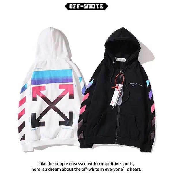 trendy color gradient arrow cardigan hooded sweater men's and women's bf coat, White;black
trendy color gradient arrow cardigan hooded sweater men's and women's bf coat, White;black