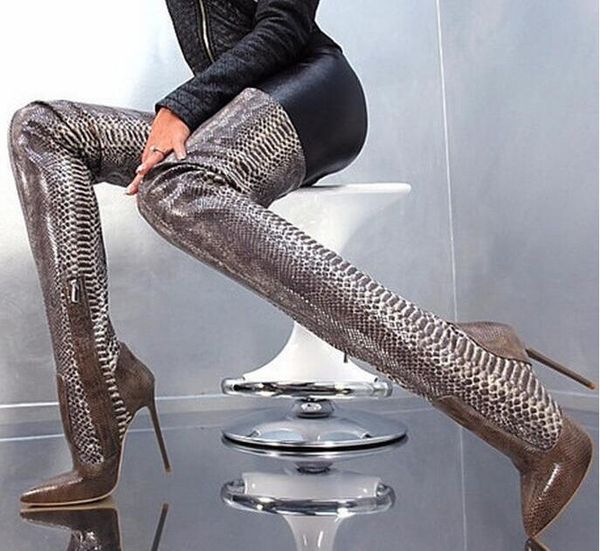 boots pointed toe thigh high thin heels python snakeskin botas women's fashion shoes motorcycle lady pumps, Black
boots pointed toe thigh high thin heels python snakeskin botas women's fashion shoes motorcycle lady pumps, Black