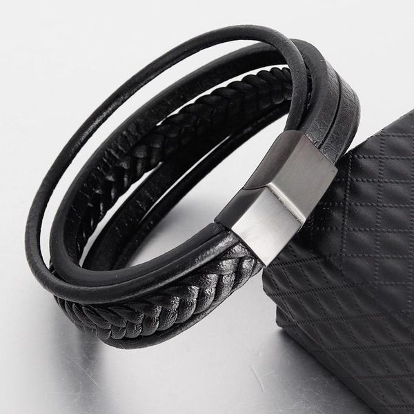charm bracelets punk multi-layer stainless steel buckle black/brown genuine leather bracelet for men women classic design surprise gift, Golden;silver
charm bracelets punk multi-layer stainless steel buckle black/brown genuine leather bracelet for men women classic design surprise gift, Golden;silver