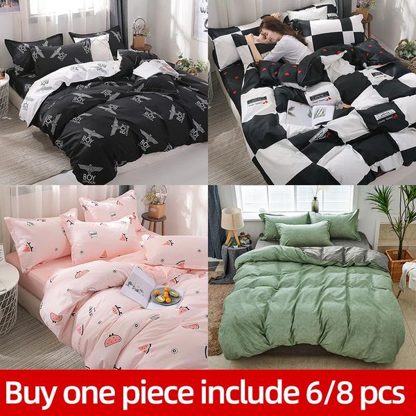 bedding sets grid duvet quilt 6/8pcs printing set cover blanket bed sheet thicken double king size 220x240
