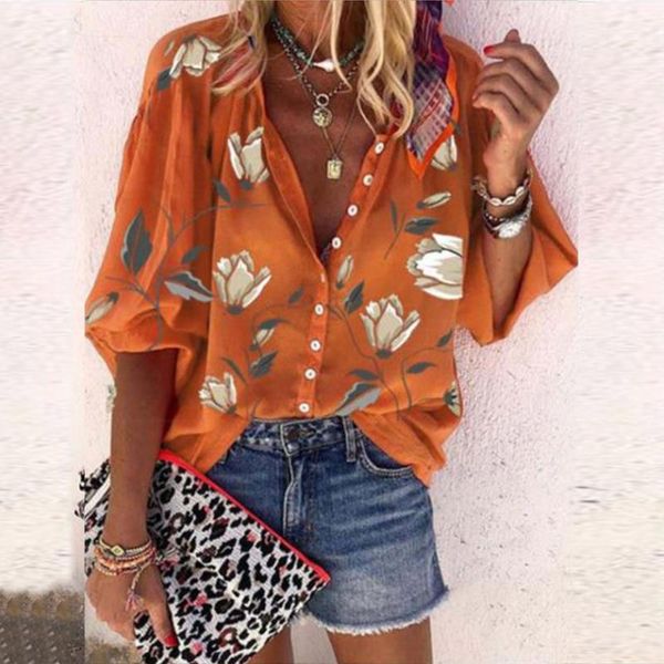 women's blouses & shirts summer floral shirt blouse printed long sleeves v-neck button ladies casual, White
women's blouses & shirts summer floral shirt blouse printed long sleeves v-neck button ladies casual, White