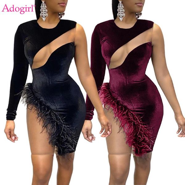 casual dresses adogirl sheer mesh patchwork velvet mini dress women one long shoulder feather night club short bodycon vestidos robes, Black;gray
casual dresses adogirl sheer mesh patchwork velvet mini dress women one long shoulder feather night club short bodycon vestidos robes, Black;gray