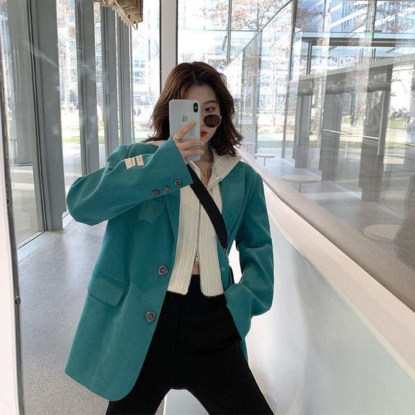 women's suits & blazers full sleeves casual ladies outwears spring green loose single breasted blazer jacket vintage oversized women, White;black
women's suits & blazers full sleeves casual ladies outwears spring green loose single breasted blazer jacket vintage oversized women, White;black