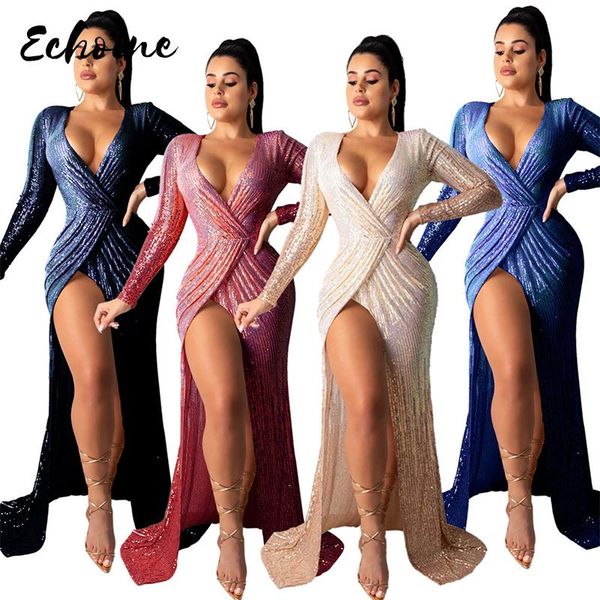 casual dresses women sequins long sleeve deep v-neck high split bodycon maxi dress lady vintage club night party vestidos 2xl, Black;gray
casual dresses women sequins long sleeve deep v-neck high split bodycon maxi dress lady vintage club night party vestidos 2xl, Black;gray