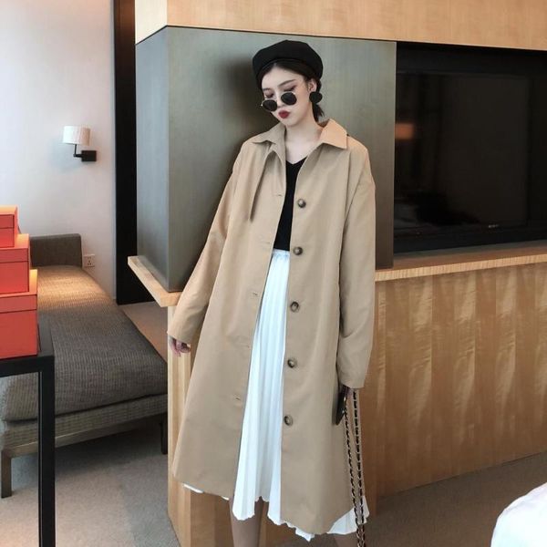 women's trench coats single breasted casual long trend coat women vintage loose windbreaker sleeve elegant autumn winter korean outwear, Tan;black
women's trench coats single breasted casual long trend coat women vintage loose windbreaker sleeve elegant autumn winter korean outwear, Tan;black