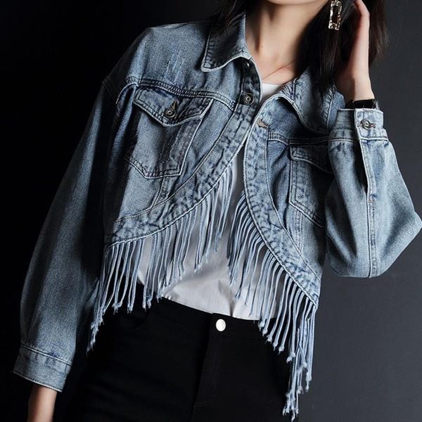 women's jackets designer tassel patchwork womens denim short fashion three quarter sleeve single button female loose outwear coats, Black;brown
women's jackets designer tassel patchwork womens denim short fashion three quarter sleeve single button female loose outwear coats, Black;brown
