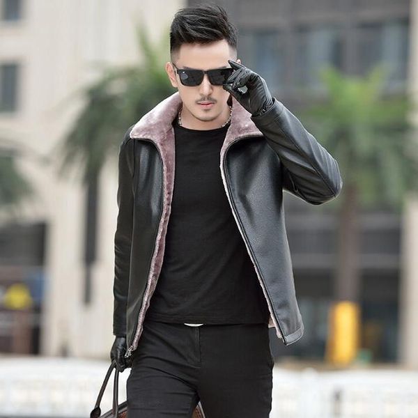 men's fur & faux 2021 winter jackets fashion business casua men leather jacket lapel zipper male plus velvet coat, Black
men's fur & faux 2021 winter jackets fashion business casua men leather jacket lapel zipper male plus velvet coat, Black