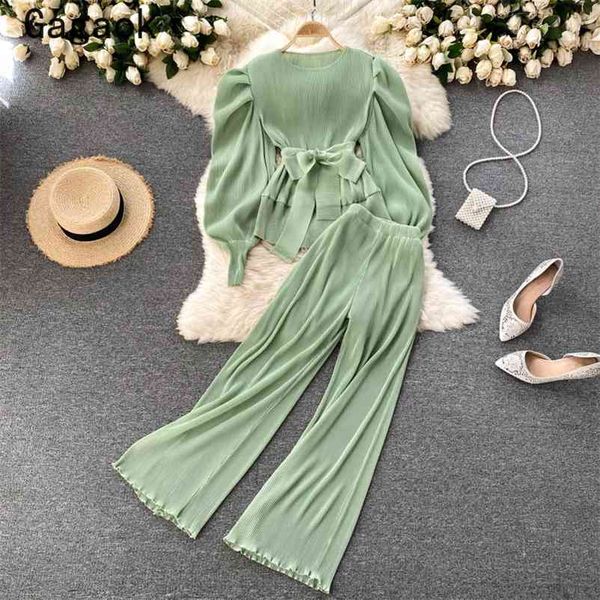 women two piece set spring autumn fashion solid simple outfits o-neck puff sleeve chiffon blouses + wild pants 210531, White
women two piece set spring autumn fashion solid simple outfits o-neck puff sleeve chiffon blouses + wild pants 210531, White