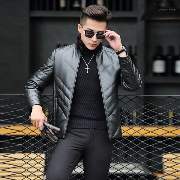 men's leather & faux mink collar winter medium long down coat sheep's fur with for men in 2021, Black
men's leather & faux mink collar winter medium long down coat sheep's fur with for men in 2021, Black