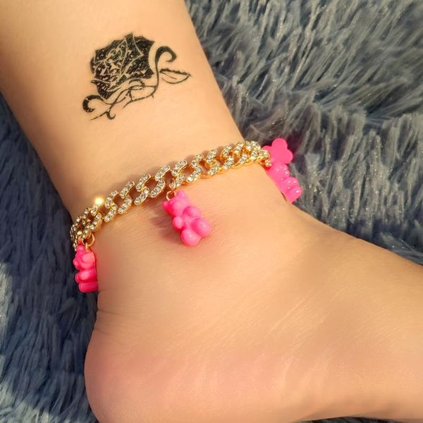 anklets luxury gold color shiny cuban chain gummy bear for women girls rhinestone chunky anklet punk hip hop beach jewelry gift, Red;blue
anklets luxury gold color shiny cuban chain gummy bear for women girls rhinestone chunky anklet punk hip hop beach jewelry gift, Red;blue