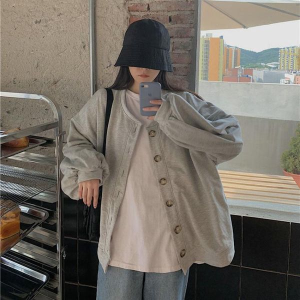 spring women gray oversize terry fabric jacket single-breasted round collar loose fitting looped coat korean style outerwear, Black;brown
spring women gray oversize terry fabric jacket single-breasted round collar loose fitting looped coat korean style outerwear, Black;brown