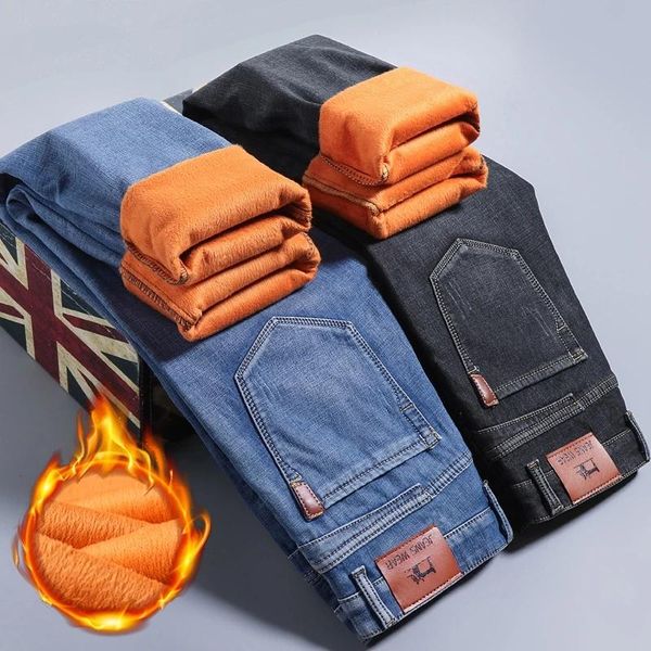 men's jeans 2021 men classic winter black color slim fit stretch thick velvet pants warm casual fleece trousers male, Blue
men's jeans 2021 men classic winter black color slim fit stretch thick velvet pants warm casual fleece trousers male, Blue