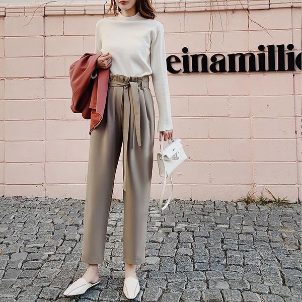 women's pants & capris yamdi high waist sashes women suit pockets ankle-length pencil solid elegant female trousers pantalon femme 2021, Black;white
women's pants & capris yamdi high waist sashes women suit pockets ankle-length pencil solid elegant female trousers pantalon femme 2021, Black;white