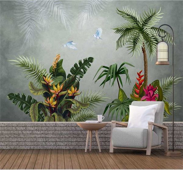 wallpapers xuesu hand-painted rainforest plants, flowers and birds, indoor wallpaper, tv background, custom mural 8d waterproof wall cloth 
wallpapers xuesu hand-painted rainforest plants, flowers and birds, indoor wallpaper, tv background, custom mural 8d waterproof wall cloth