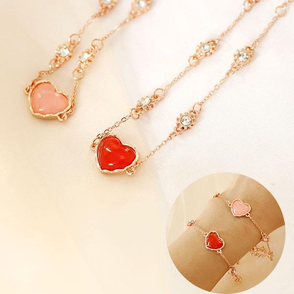 link, chain romantic sweet red pink heart-shaped bracelet creative women's anniversary natural stone valentine's day jewelry gift, Black
link, chain romantic sweet red pink heart-shaped bracelet creative women's anniversary natural stone valentine's day jewelry gift, Black
