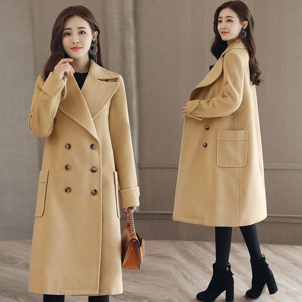 women's wool & blends england style long blend ladies coat double breasted jacket solid pockets korean womens fashion, Black
women's wool & blends england style long blend ladies coat double breasted jacket solid pockets korean womens fashion, Black