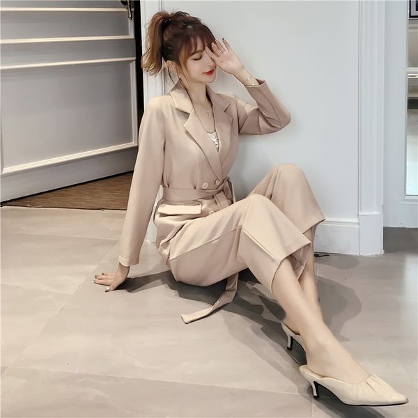 winter women autumn lace up suit notched blazer jacket & pant office wear suits female n6e4, White;black 
winter women autumn lace up suit notched blazer jacket & pant office wear suits female n6e4, White;black