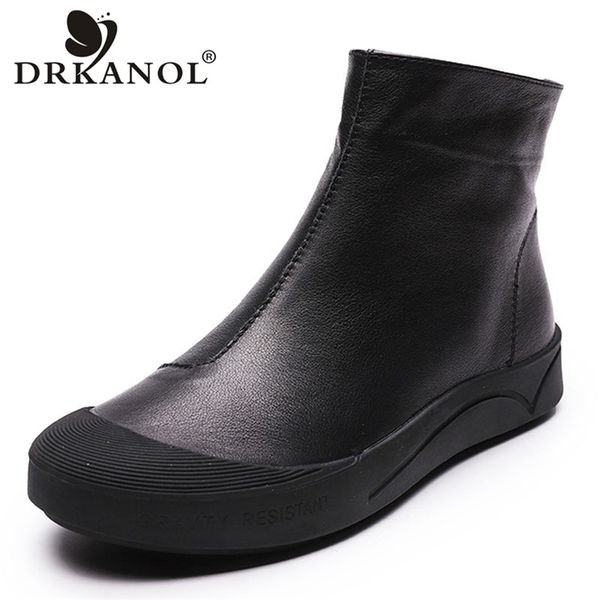 drkanol autumn winter genuine leather flat ankle boots for women warm side zipper soft comfortable cow botas h8066 211104, Black
drkanol autumn winter genuine leather flat ankle boots for women warm side zipper soft comfortable cow botas h8066 211104, Black