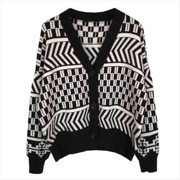 design women cardigans coat sweaters v-neck poncho vintage plaid geometric knit cardigan cropped, White;black
design women cardigans coat sweaters v-neck poncho vintage plaid geometric knit cardigan cropped, White;black