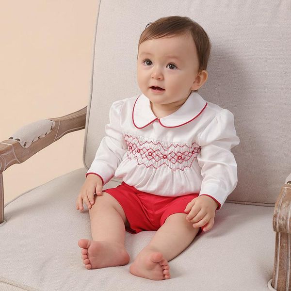 2021 girls clothes set spanish newborn infant smocked long sleeve blouse red shorts suits toddler girl cotton smocking outfits, White
2021 girls clothes set spanish newborn infant smocked long sleeve blouse red shorts suits toddler girl cotton smocking outfits, White