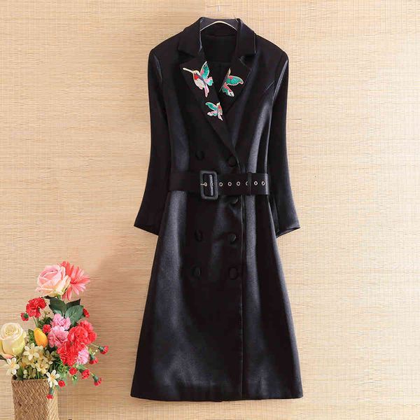 women's wool & blends leather trench for belt slim embroidery fashion coat high-end women beadiing outerwear female l78o, Black
women's wool & blends leather trench for belt slim embroidery fashion coat high-end women beadiing outerwear female l78o, Black