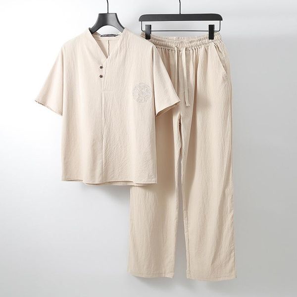 men's tracksuits two piece clothing large size tracksuit summer suit linen t-shirt fashion male set chinese style men outfit, Gray
men's tracksuits two piece clothing large size tracksuit summer suit linen t-shirt fashion male set chinese style men outfit, Gray