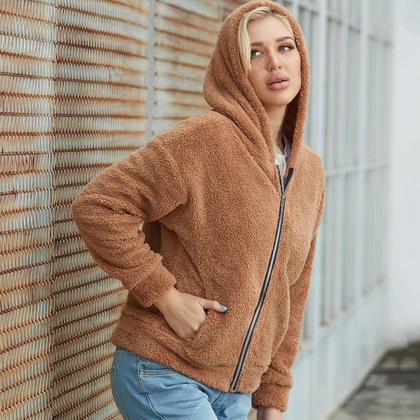 women's fur & faux casual hooded zipper jacket camel coat with pockets women girls fashion streetwear autumn winter plus size outerwear, Black
women's fur & faux casual hooded zipper jacket camel coat with pockets women girls fashion streetwear autumn winter plus size outerwear, Black