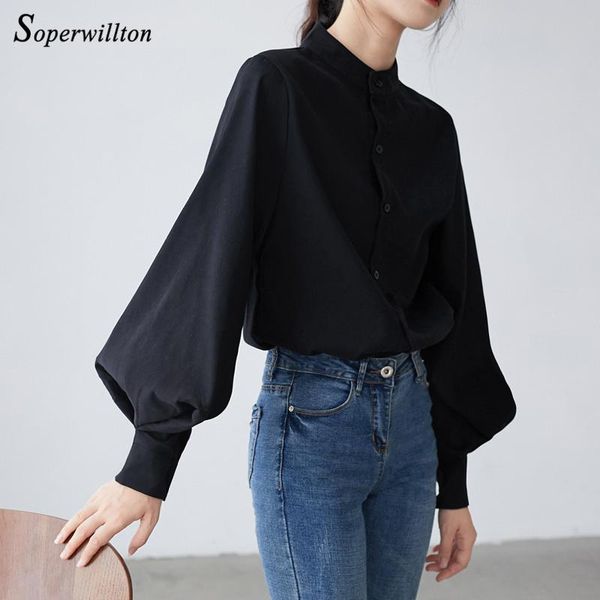 chic office work blouse full lantern sleeve blouse for women autumn winter button stand collar vintage shirt solid black, White
chic office work blouse full lantern sleeve blouse for women autumn winter button stand collar vintage shirt solid black, White