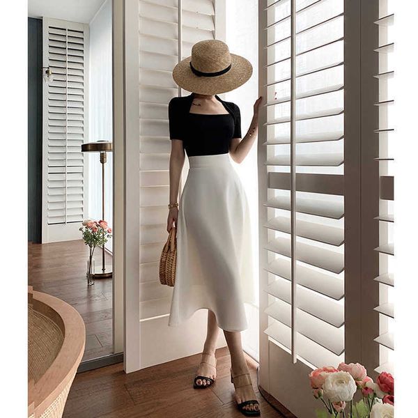 luxury party evening dress low neck shoulder fitting sweater women's summer breathable short sleeve t-shirt thin and versatile bottomin, White;pink 
luxury party evening dress low neck shoulder fitting sweater women's summer breathable short sleeve t-shirt thin and versatile bottomin, White;pink