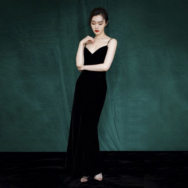 long dress runway spring new women's velvet sling fashion classic vintage black slim elegant chic dresses h6tk, Black;gray
long dress runway spring new women's velvet sling fashion classic vintage black slim elegant chic dresses h6tk, Black;gray