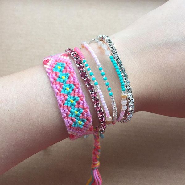 tennis 4pcs bracelet set handmade pink string weave friendship bracelets crystal bohemian rise beads multi layers jewelry, Golden;silver
tennis 4pcs bracelet set handmade pink string weave friendship bracelets crystal bohemian rise beads multi layers jewelry, Golden;silver