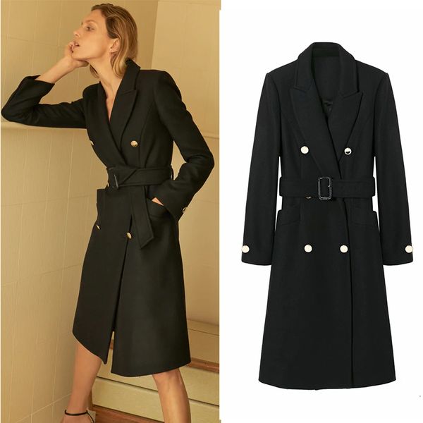2021 new women tweed long jacket with double button belt solid elegant black outwear femme winter thick coat yhj0
2021 new women tweed long jacket with double button belt solid elegant black outwear femme winter thick coat yhj0